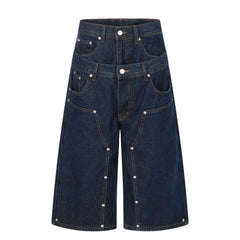CapCabin “Layered Panel Denim Shorts”