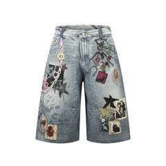 CapCabin “Vintage Charm Patch Denim Shorts