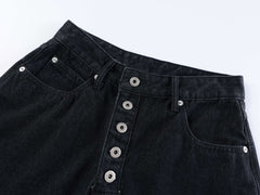 CapCabin “Arc Button Wide Denim Shorts”