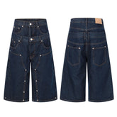 CapCabin “Layered Panel Denim Shorts”