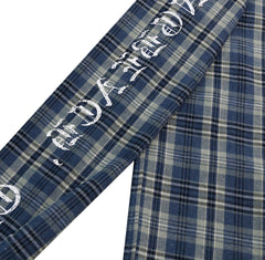 FALSE PERCEPTION Blue Plaid Embroidered Overshirt