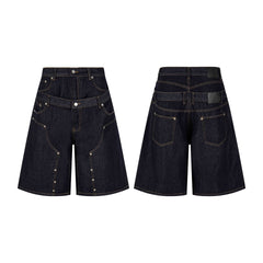 CapCabin “Double Waist Panel Denim Shorts”