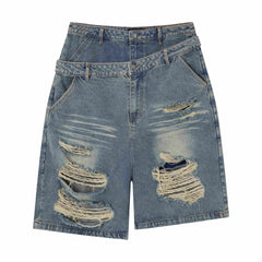 CapCabin Distressed Layered Waist Denim Shorts