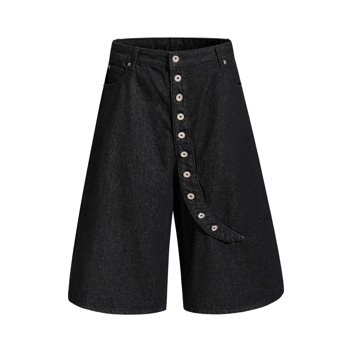 CapCabin Asymmetric Button Denim Shorts