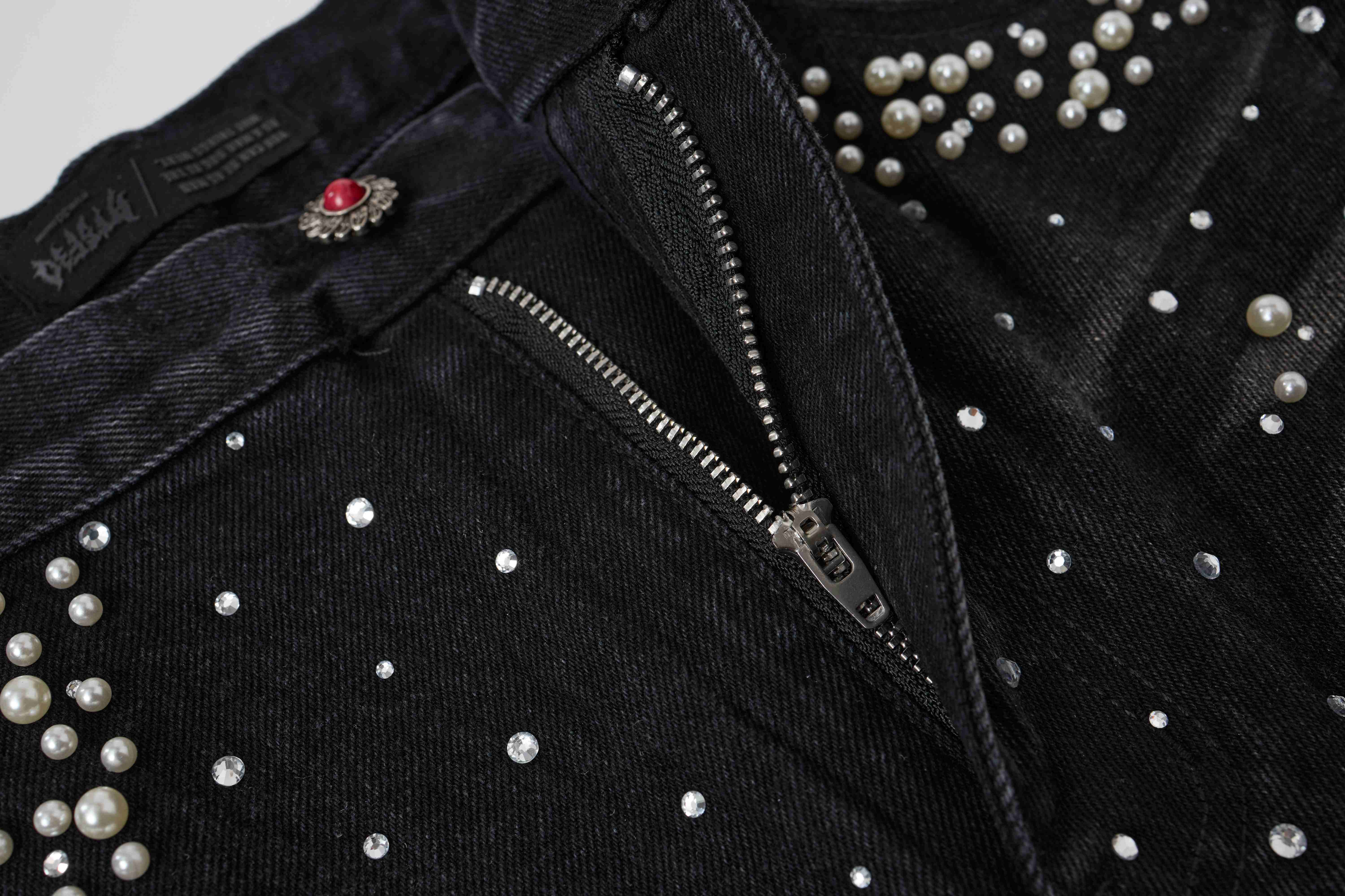 CapCabin Pearl Studded Denim Shorts