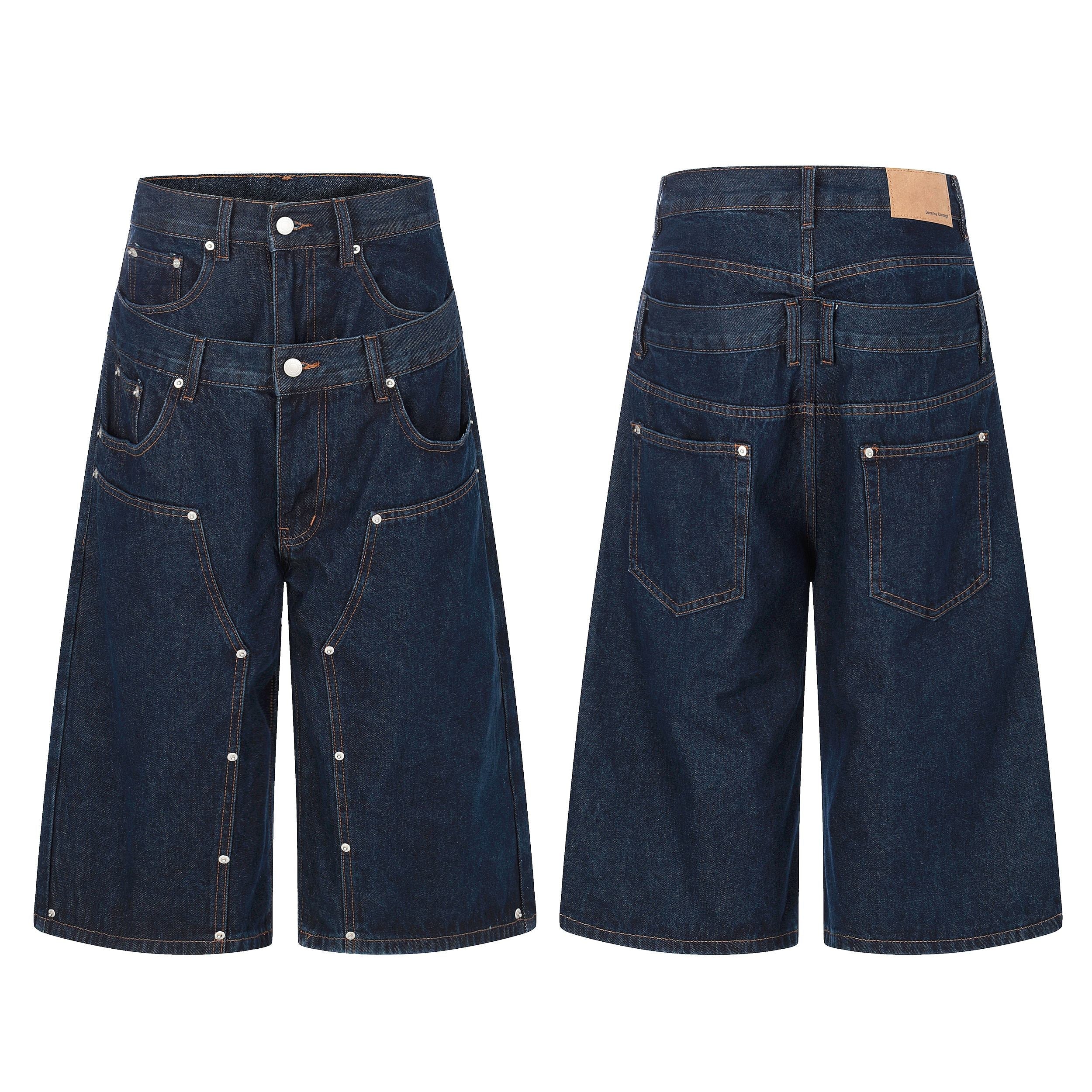 CapCabin “Layered Panel Denim Shorts”