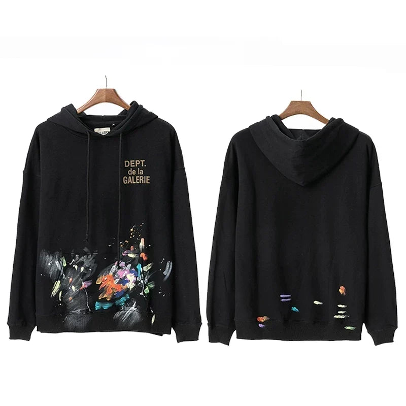 Gallery Dept Paint Splatter Black Hoodie