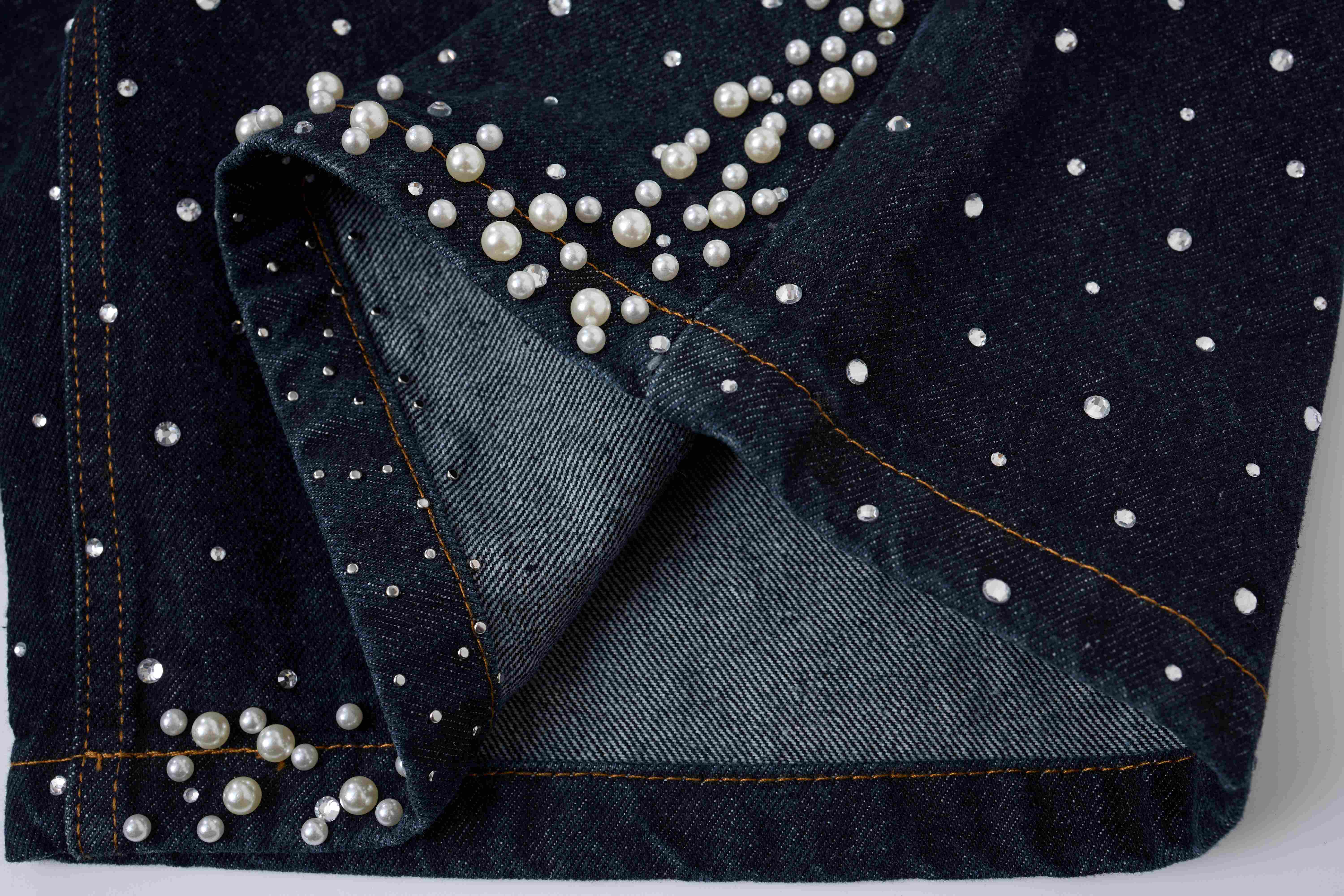 CapCabin Pearl Studded Denim Shorts