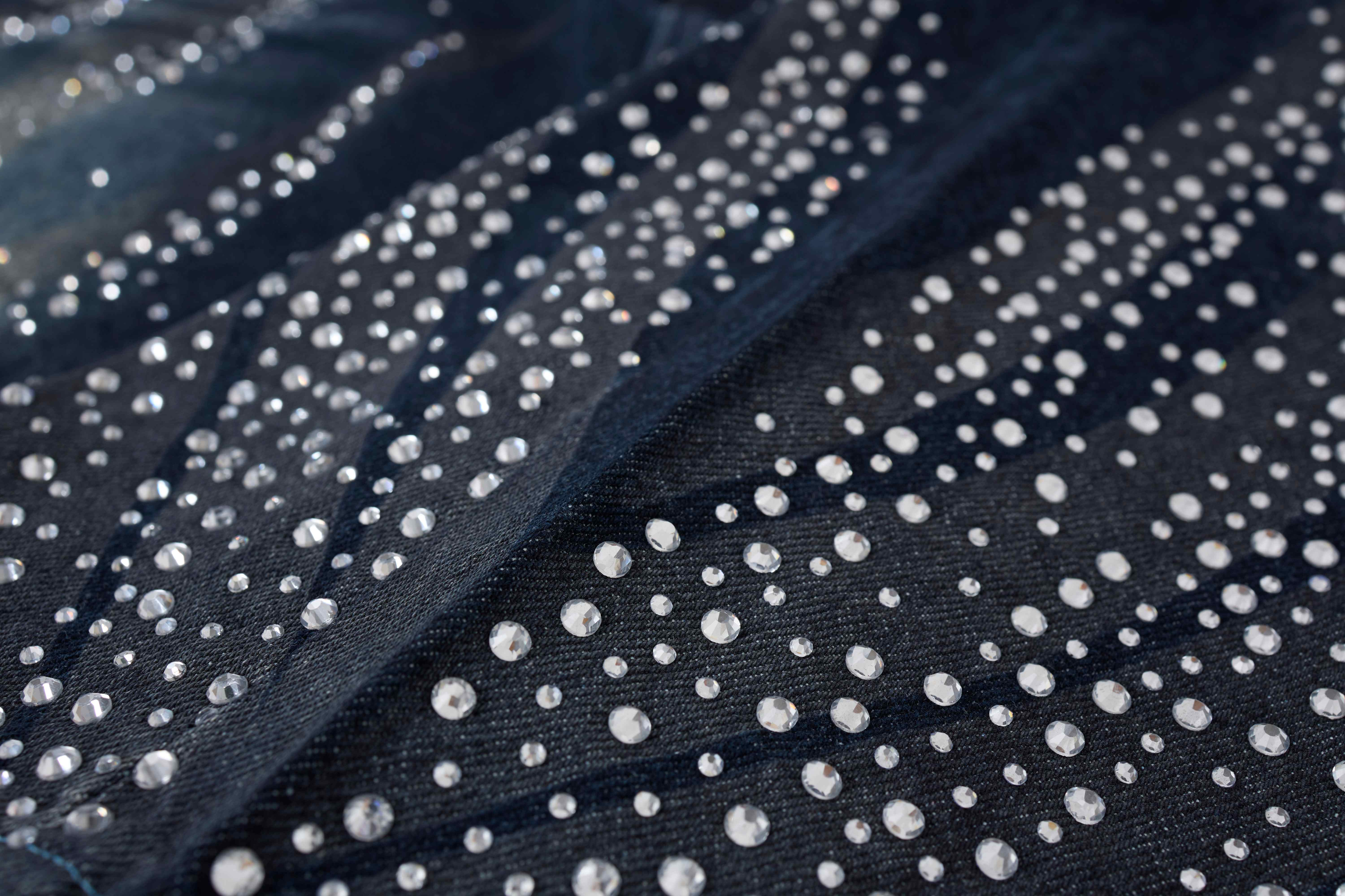 CapCabin Rhinestone Wash Denim Shorts