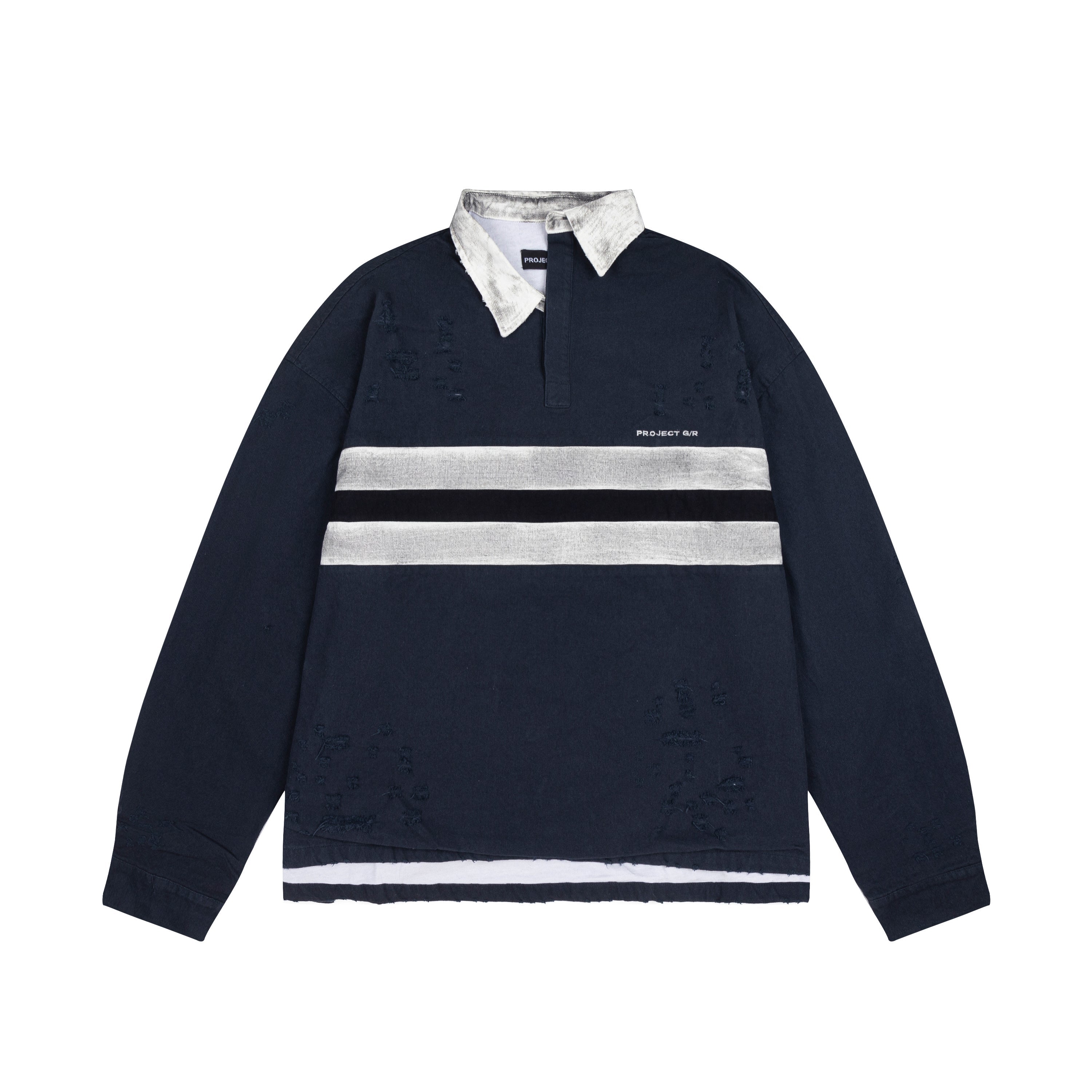 PROJECT G/R Striped Distressed Rugby Polo Shirt
