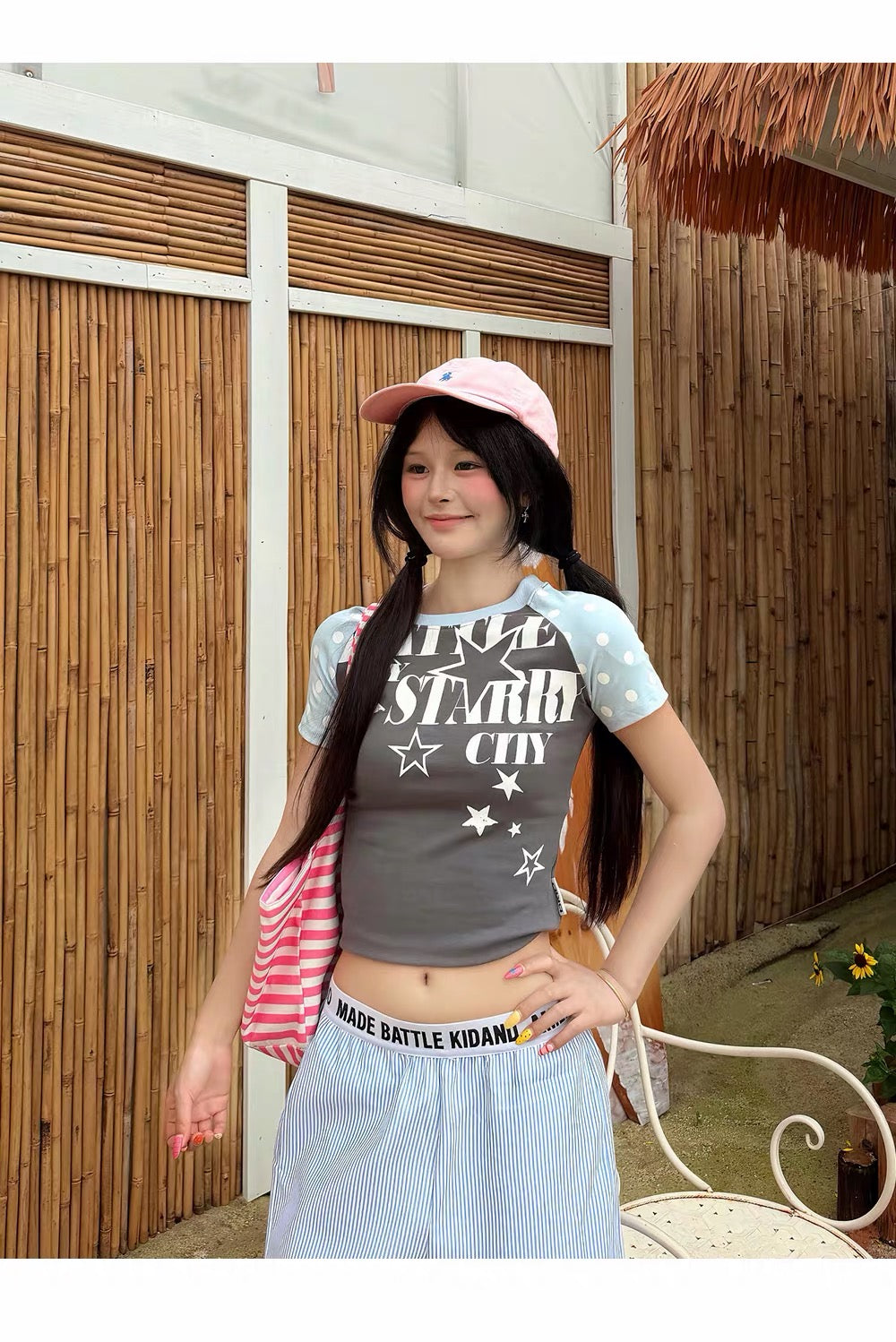 CapCabin “Starry City Contrast Raglan Tee”(cute Slim fit)