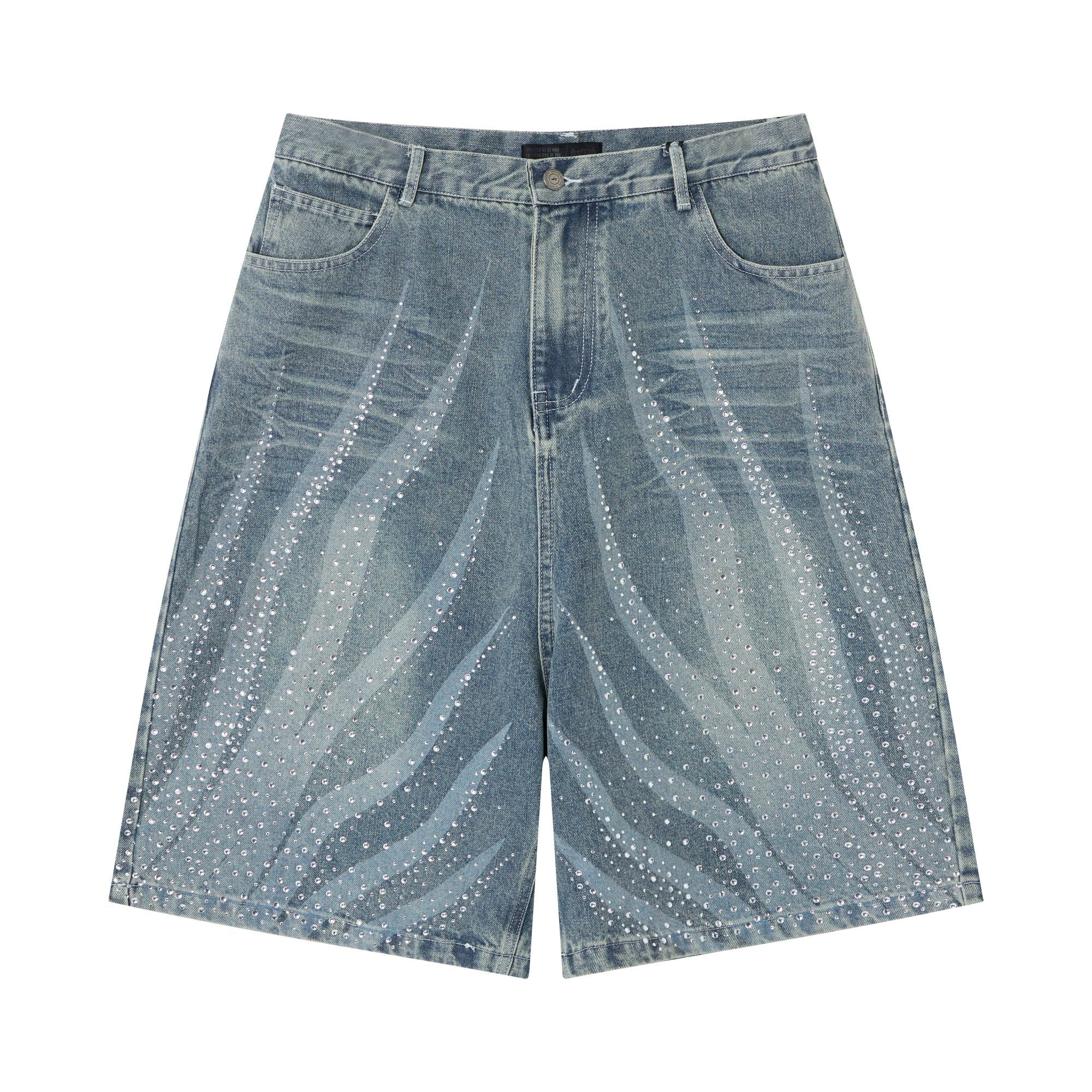CapCabin Rhinestone Wash Denim Shorts