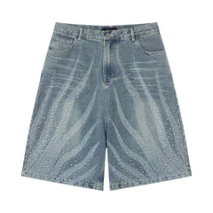 CapCabin Rhinestone Wash Denim Shorts