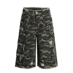 CapCabin Camo Distressed Utility Denim Shorts