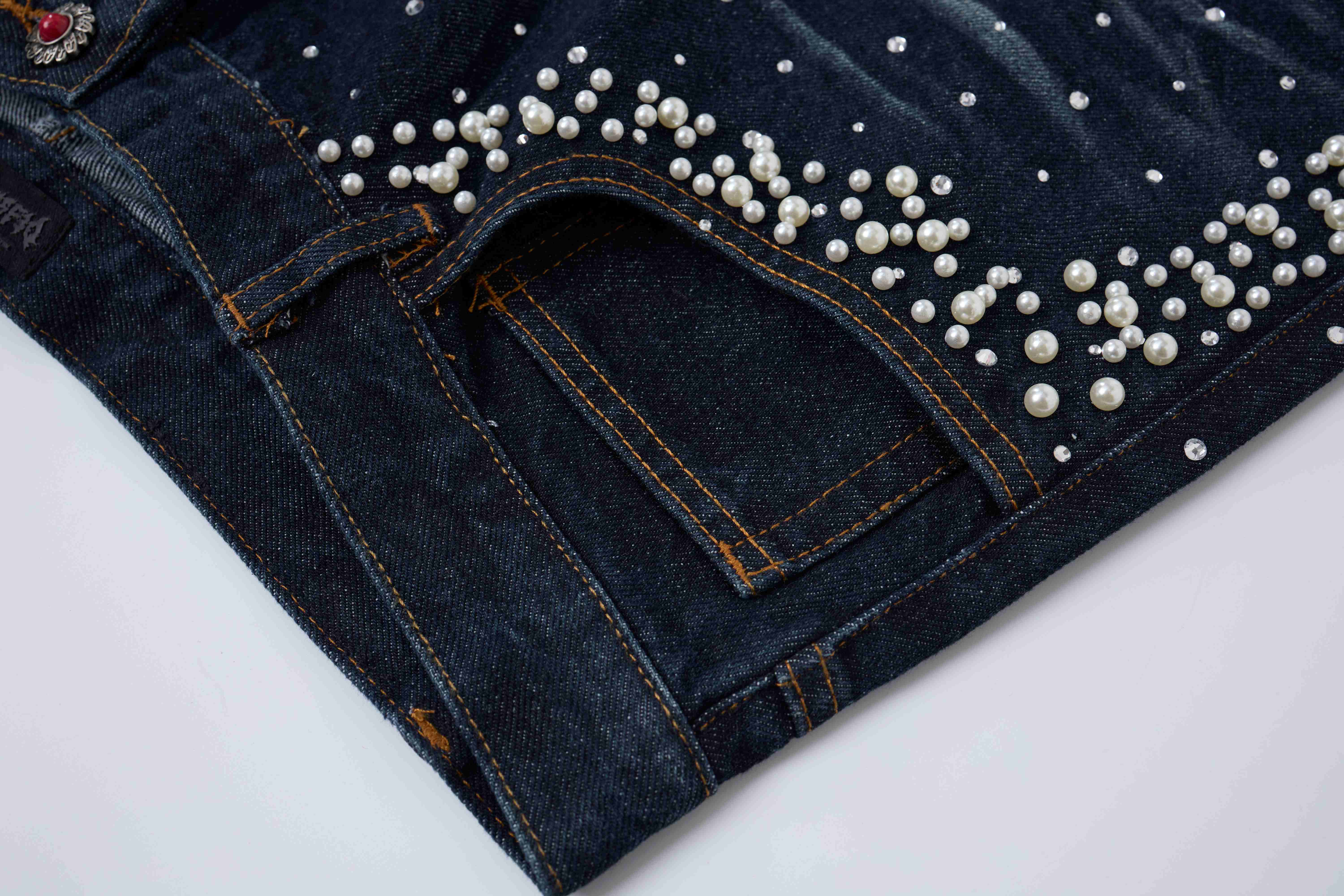 CapCabin Pearl Studded Denim Shorts