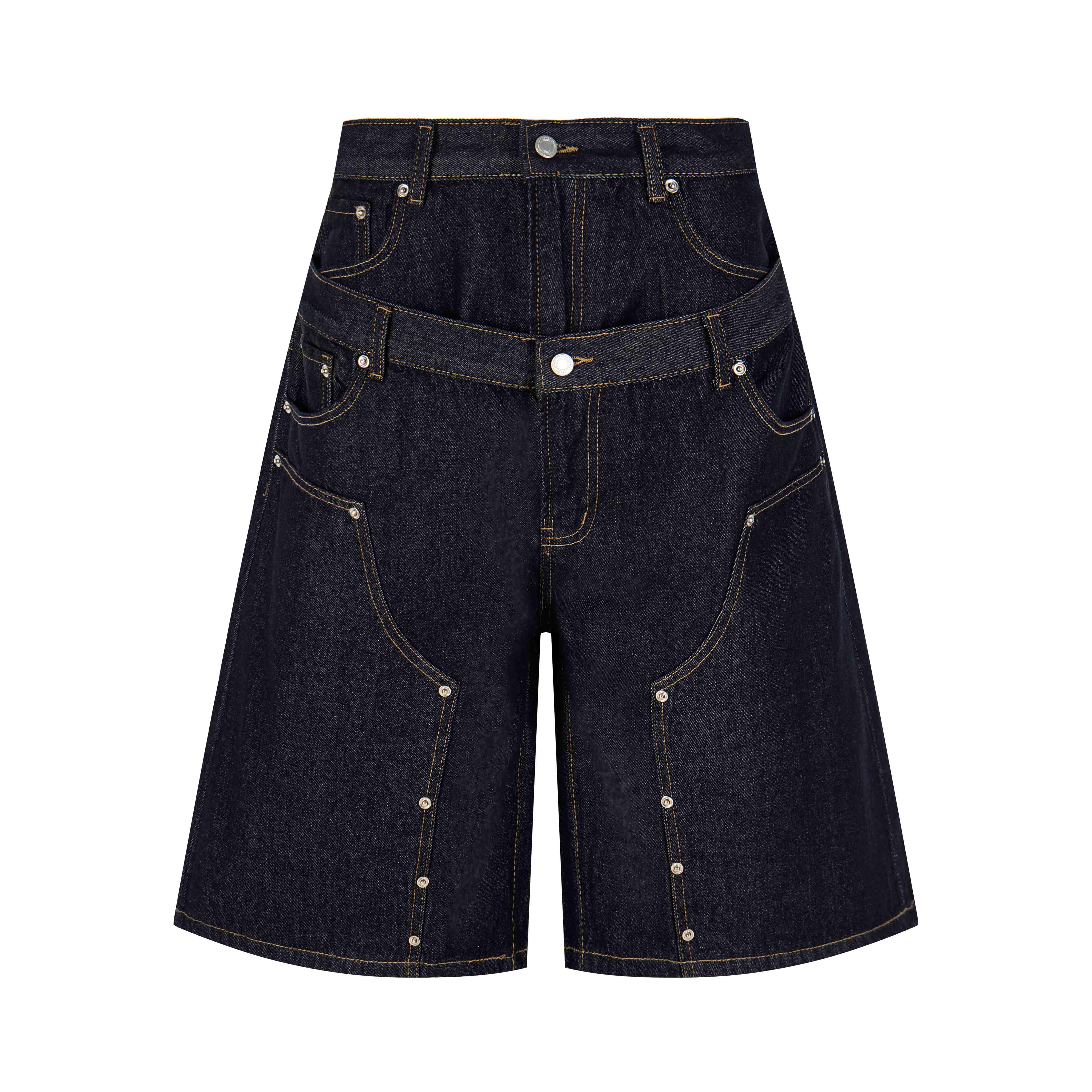 CapCabin “Double Waist Panel Denim Shorts”